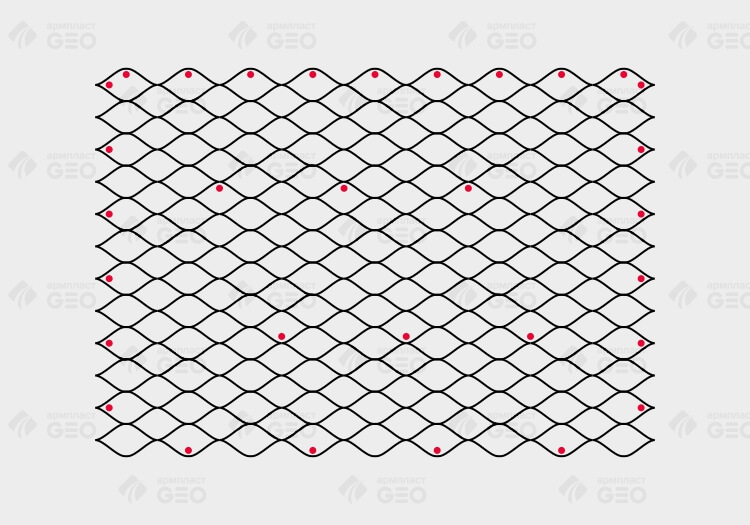 Схема монтажа объемной георешетки с помощью стеклопластикового анкера при укреплении откосов
